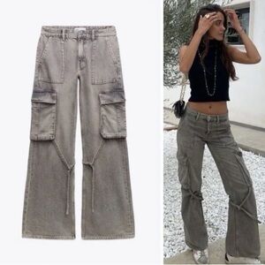 Women's Gray Wide Leg Cargo Jeans